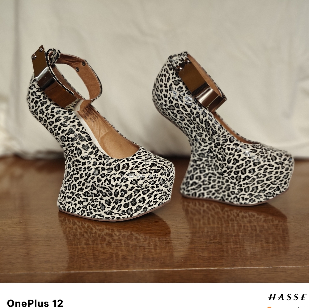 Jeffrey Campbell "WATCH-CUFF" Black and White Animal Print Platforms